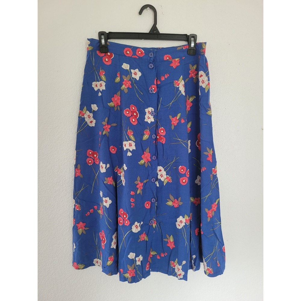 Sage Harbor Women's Blue Floral Button Front Midi Skirt Size Large #19